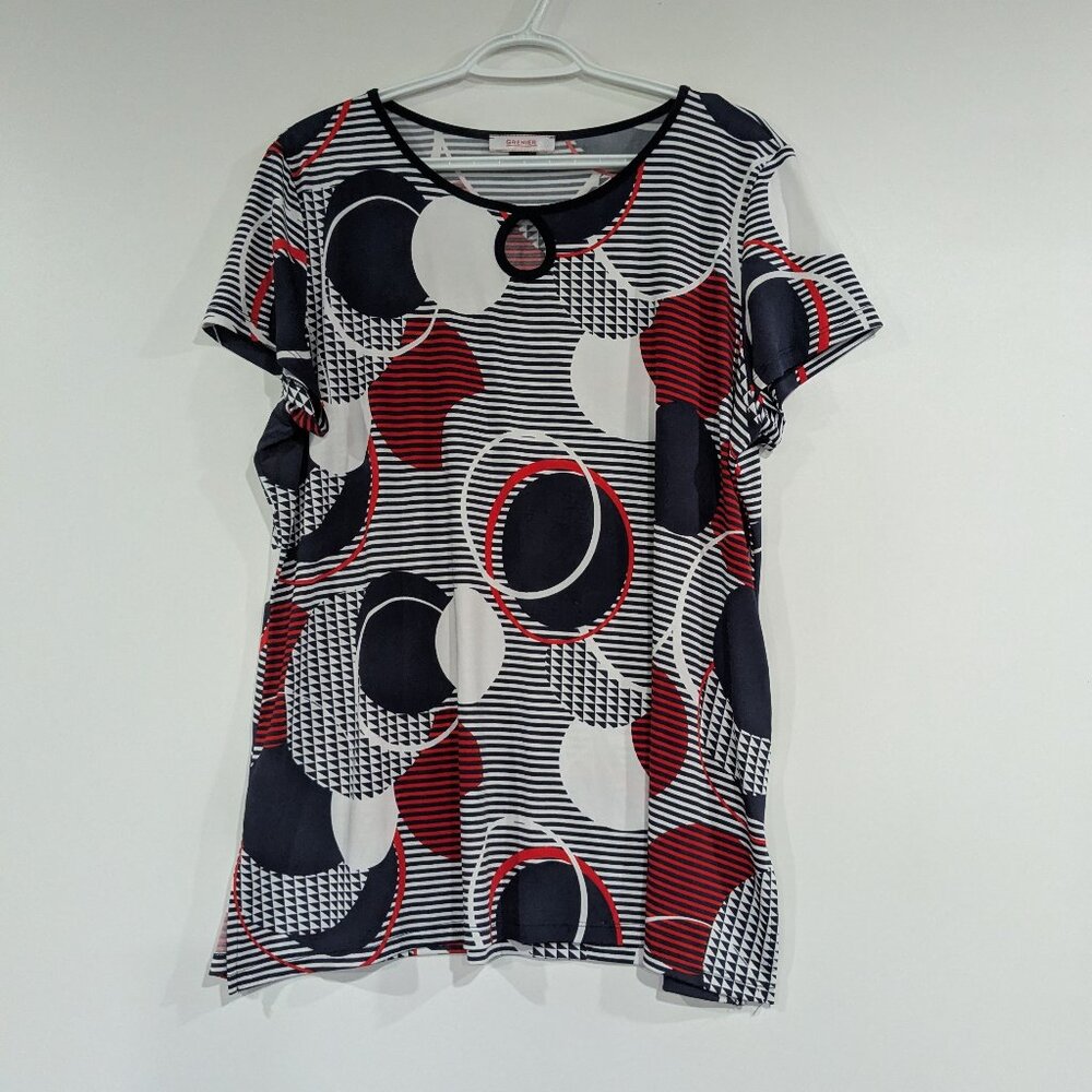 Grenier Short Sleeve Stretch Top Navy Blue White Red Size XL